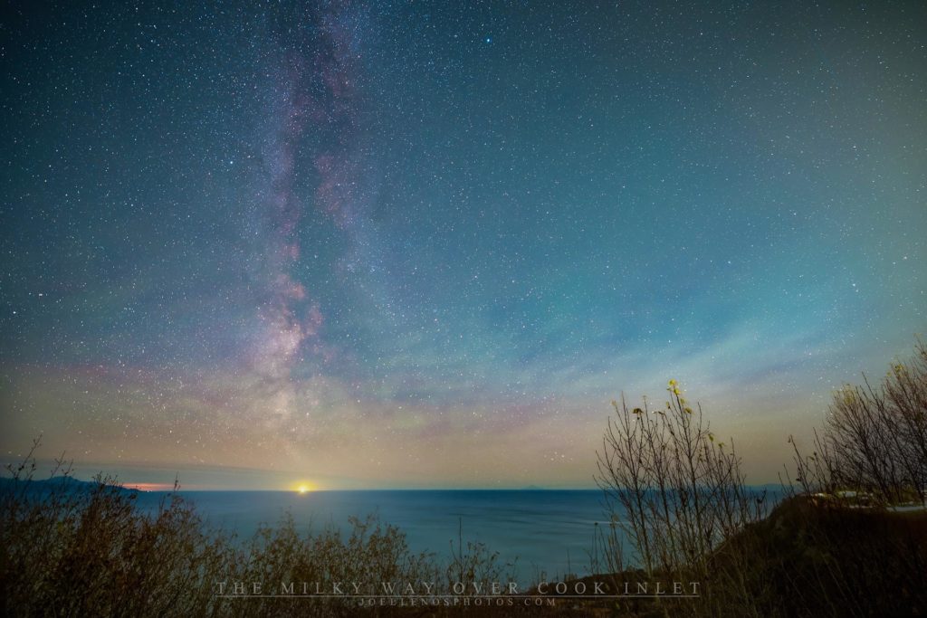 The Milky Way over Cook Inlet, Alaska, October 2023. Joe Llenos.  
